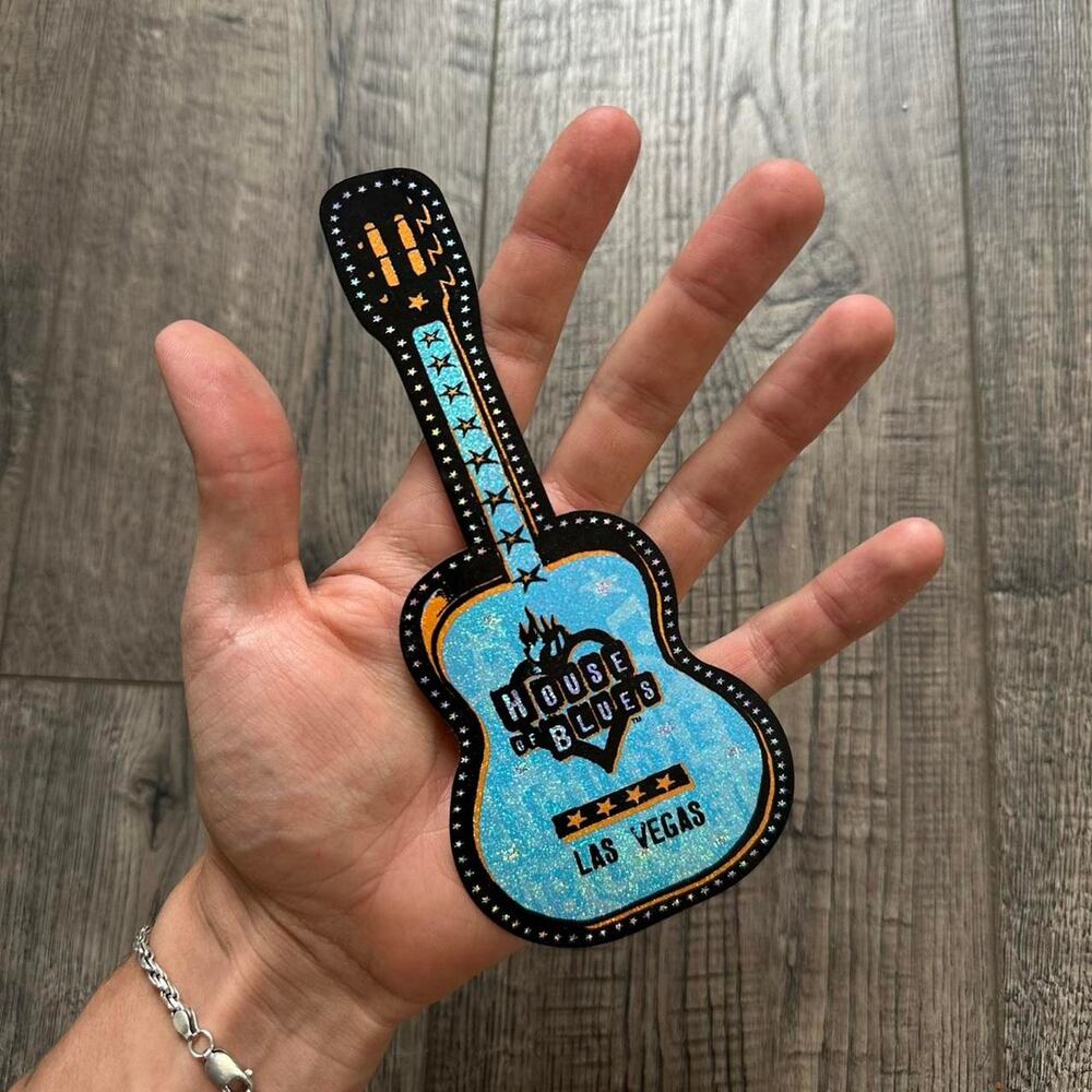Sick Sparkly House of Blues Las Vegas Guitar Heart Fire Sticker